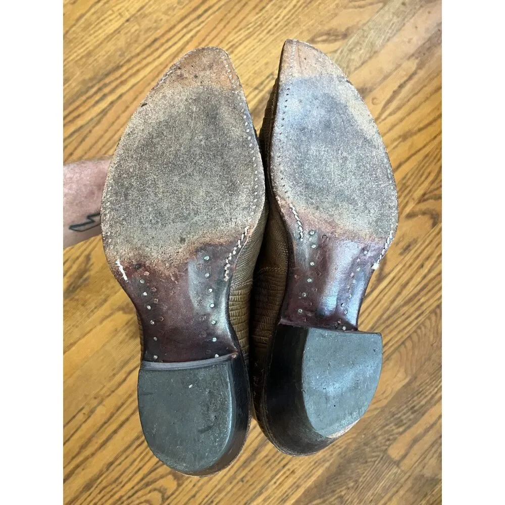Justin Brown Teju Horned Lizard Leather Western Cowboy Boots Shoes   Mens Size 9